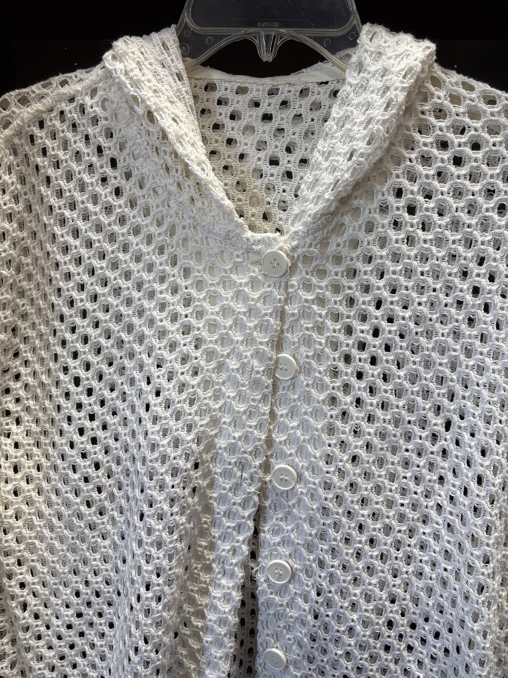 White Open Knit Button-Front Cardigan with Hood - Picture 2 of 3